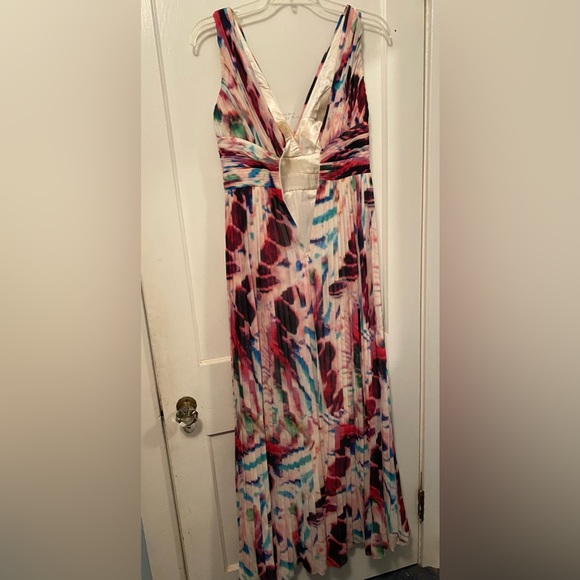 Aidan Mattox Tie Dye VNeck Pleated Dress - Picture 13 of 15